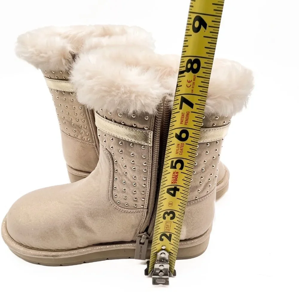 MK “Grace Studded” Tan Girls Fur Boots - NWOB